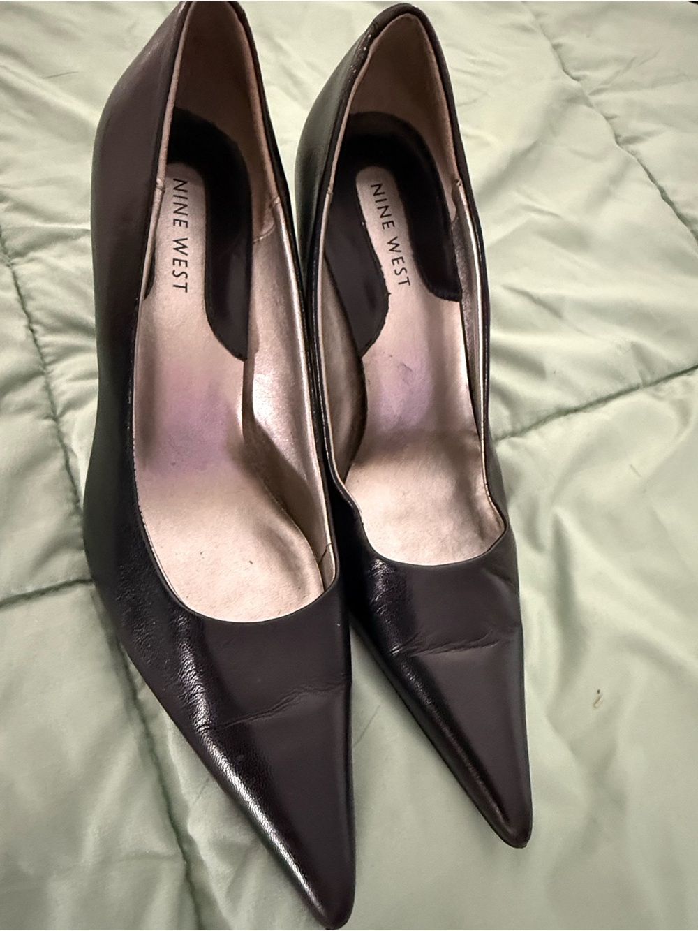 Nine West Black Pointed-Toe Leather Pumps
